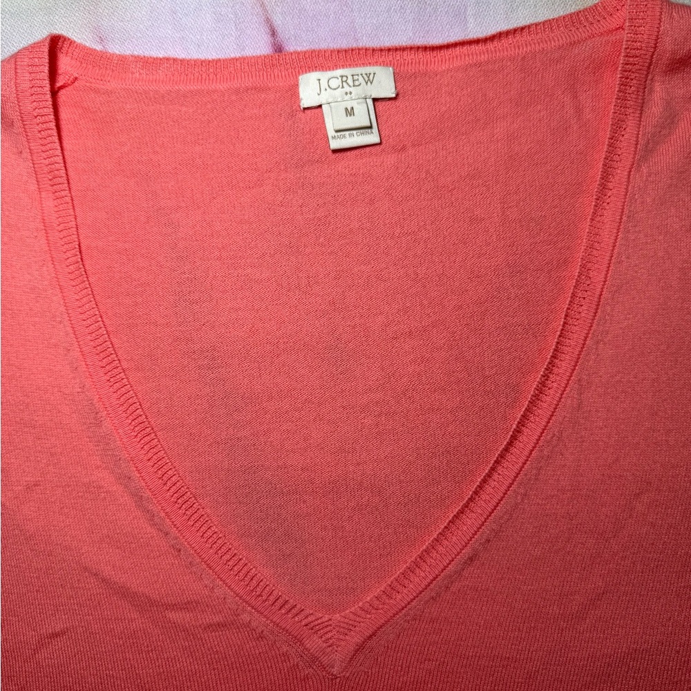 J. Crew Lightweight V-Neck 100% Cotton Sweater in Coral - Picture 2 of 4